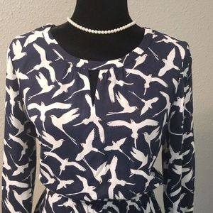 Navy White Bird Dress by TALBOTS sz 4 small